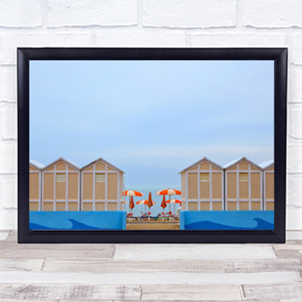 Beach Huts Maritime Parasol Holiday Vacation Coastal Wall Art Print