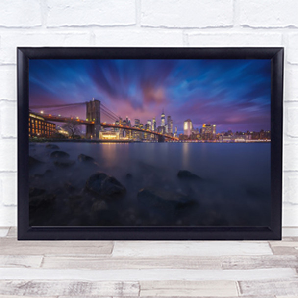 Brooklyn Dusk City Skyline Building Sunset Water Hudson River Long Art Print