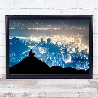 City Watcher Night Cityscape Silhouette Hike Hiker Urban Asia Wall Art Print