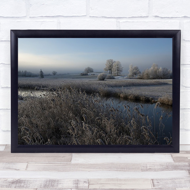 Cold Morning Water Stream River Sunrise Frost Winter Snow Wall Art Print
