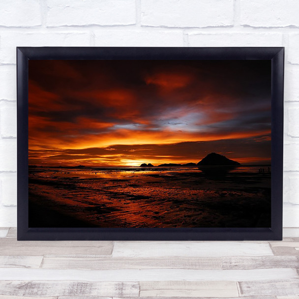 Colours Fire Sunset Flame Gold Golden Seascape Beach Wall Art Print