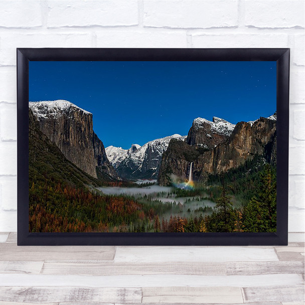 Fall Moonbow Yosemite View Valley Forest Trees Fog Mist Haze Art Print
