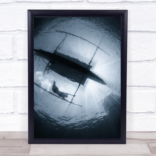 Gymnast Underwater Water Free Person Swimming Surface Boat Action Wall Art Print