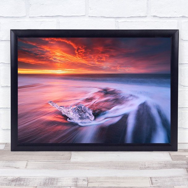 Ice Fire II Seascape Iceland Jokulsarlon Beach Water Flow Sky Red Wall Art Print Ice Fire II Seascape Iceland Jokulsarlon Beach Water Flow Sky Red Wall Art Print