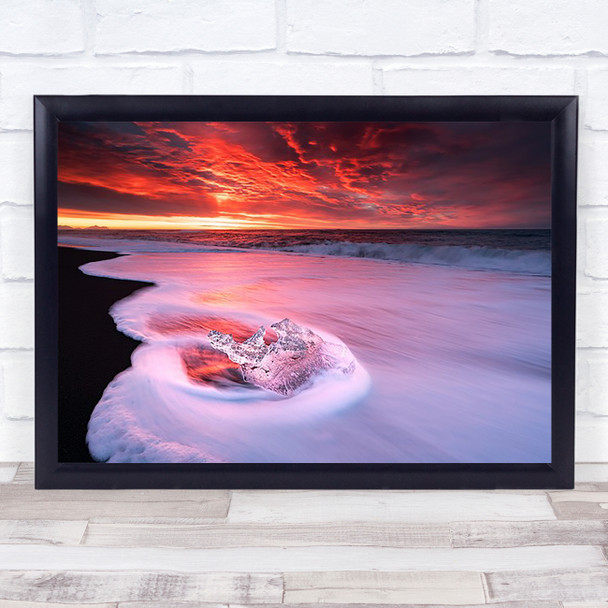 Ice Fire Seascape Iceland Jokulsarlon Beach Cloud Sky Wall Art Print Ice Fire Seascape Iceland Jokulsarlon Beach Cloud Sky Wall Art Print