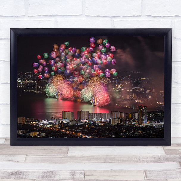 Lake Biwa Fireworks Japan Shiga Asia New Year Happy Wall Art Print