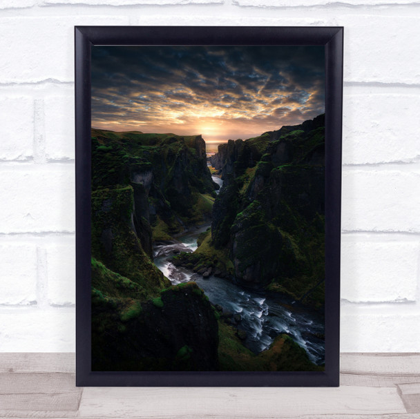 Light Canyon Nature Iceland River Canyon Stream Cliff Sky Water Wall Art Print
