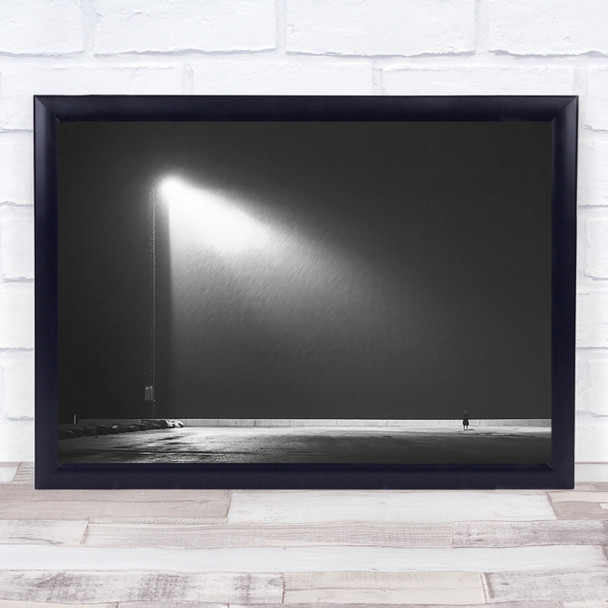 Lonely Skive Denmark Harbour Light Girl Female Woman Rain Wall Art Print