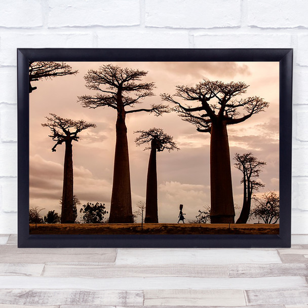 Madagascar Woman Carry Water Carrying Head Silhouette Small Tiny Wall Art Print