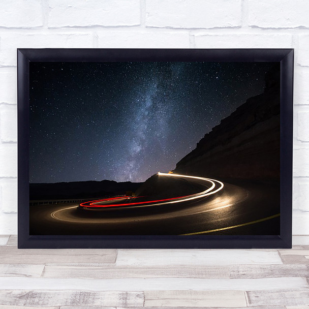 Milky Way Over Mitzpe Ramon Milky way Cars Stars Light Trails Trail Art Print