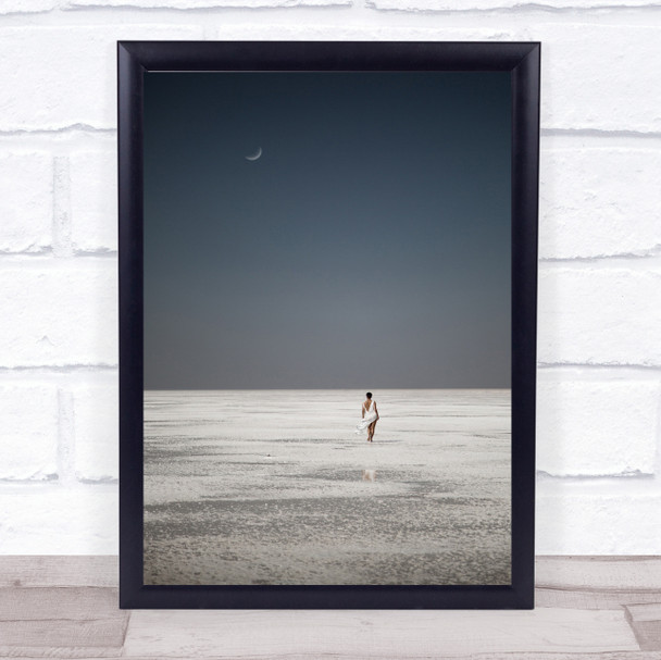 Minimalism Surrealism Salt Lake Girl White Dress Apocalypse Wall Art Print
