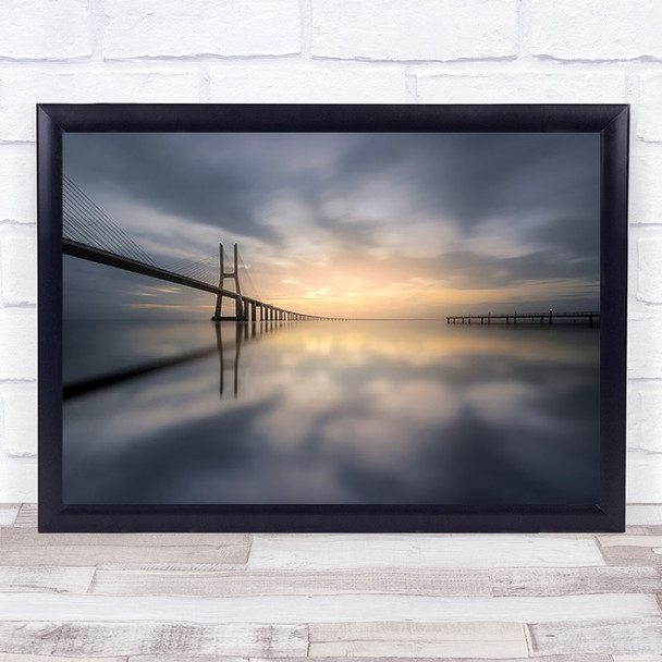 Mirroring Lisbon Vascodagama Bridge Sunrise Portugal Wall Art Print