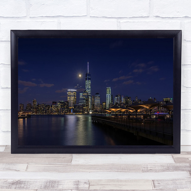 Moonlight Over Lower Manhattan Night New York Moon River Water Us Wall Art Print