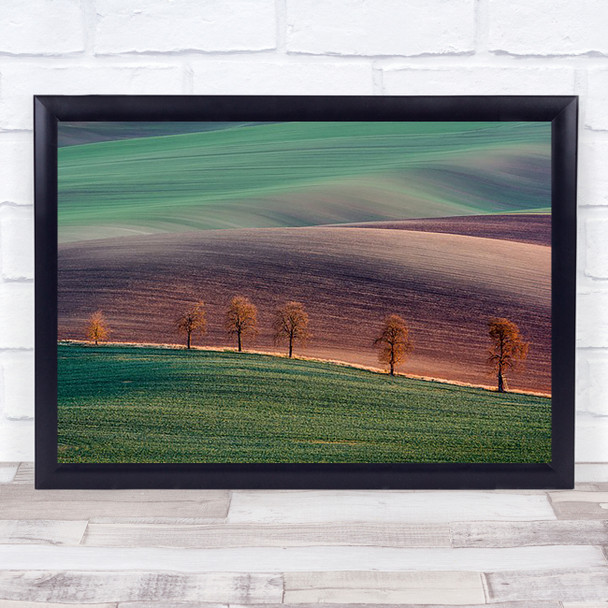Moravia Grass Trees Green Brown Agriculture Field Sunset Wall Art Print