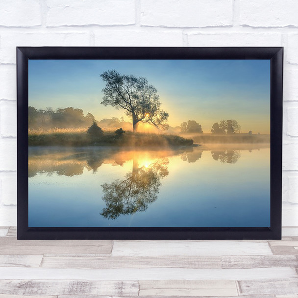 Morning reflection Sun Sunlight Rays Lonely Tree Trees Water Wall Art Print