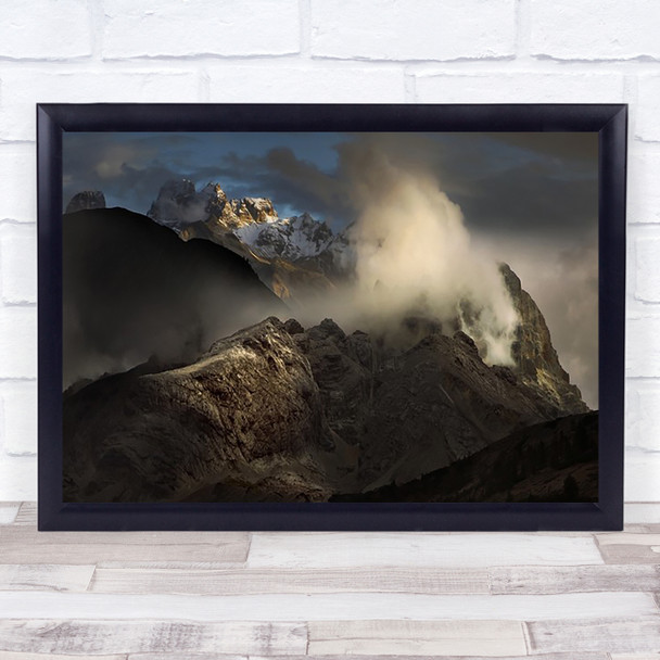Mountain Fog Cloud Mist Dolomites Ridge Mountains Haze Wall Art Print