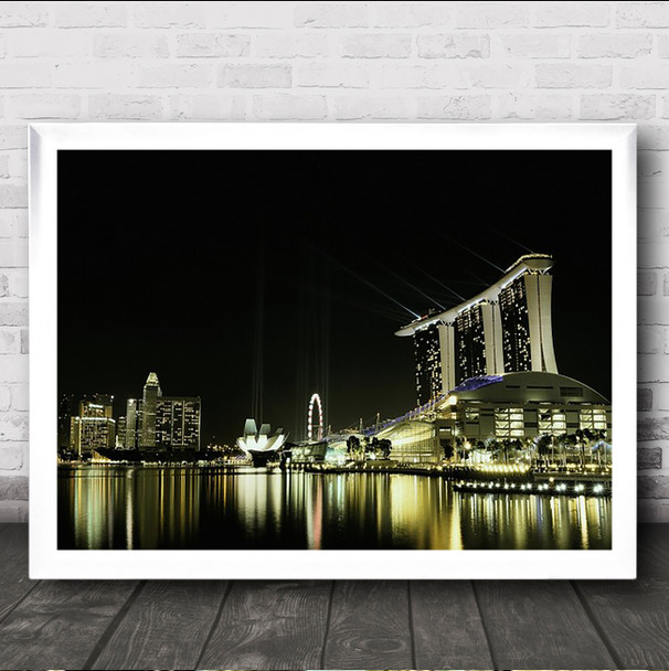 Night In The City Cityscape Reflection Skyline River Canal Modern Wall Art Print