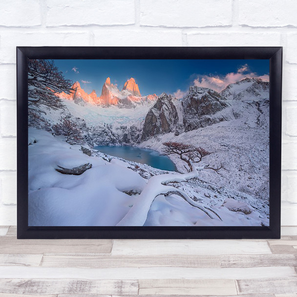 Patagonia Lagoon Mountain Lake Water Snow Winter Frost Frozen Wall Art Print