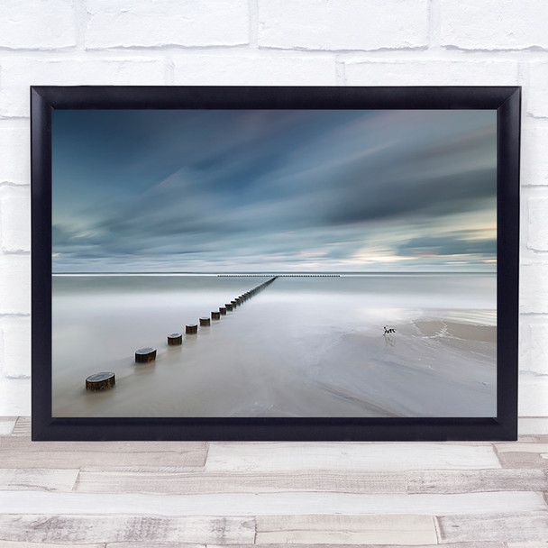 Poland Coastline Blue Clouds Dawn Sunrise Water Breaker Wall Art Print