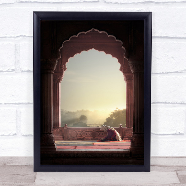 Prayer Pray Woman Muslim Mosque Frame Light Backlight Sun Carpet Wall Art Print