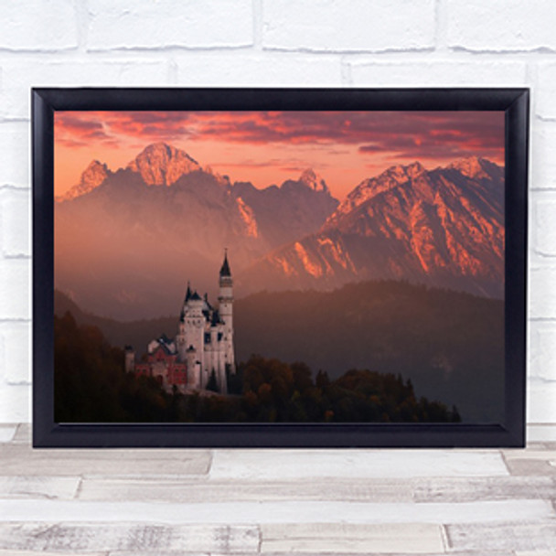 Red morning above the castle Autumn Mountains Germany Alps Wall Art Print