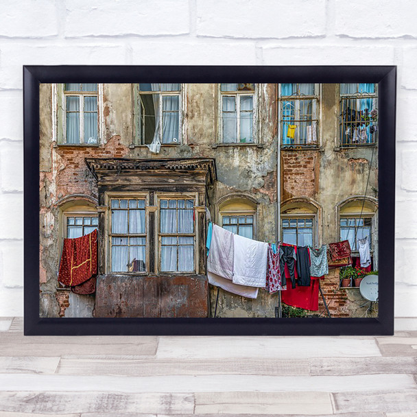 Residency House Facade Laundry Clothes Building Old Broken Wall Art Print