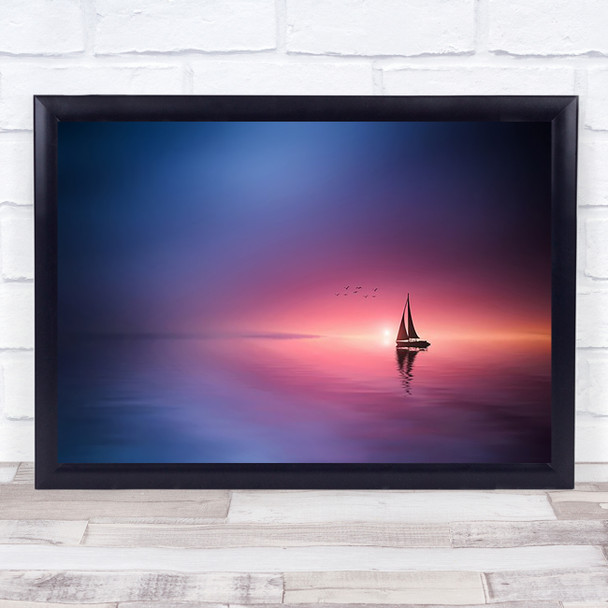 Sailing Across The Lake Toward Sunset Pastel Colours Sailboat Sail Art Print