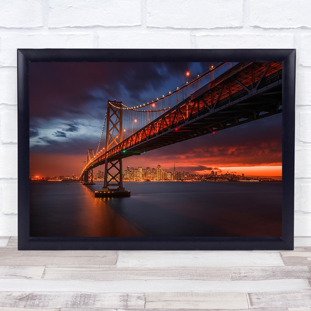 San Francisco Bay Bridge California Cityscape Night Area Art Print