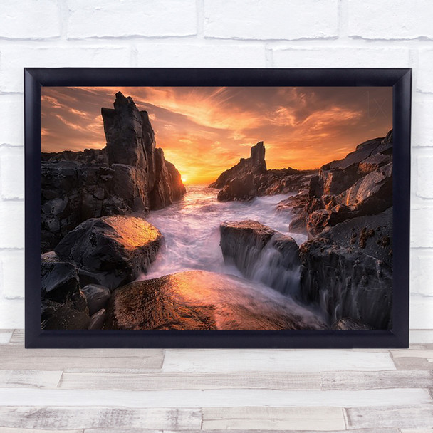 Seascape Sunrise Wave Flow Storm Bombo Rock Kiama Australia Wall Art Print