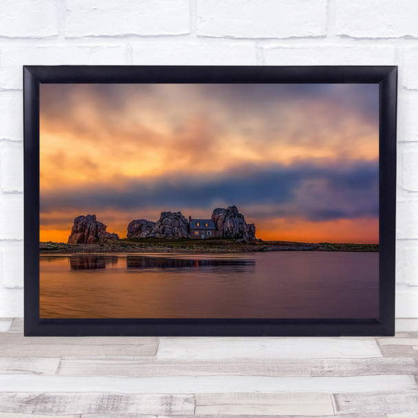 Sunset At Plougrescant House Home Rock Rocks Island Islet Formation Art Print