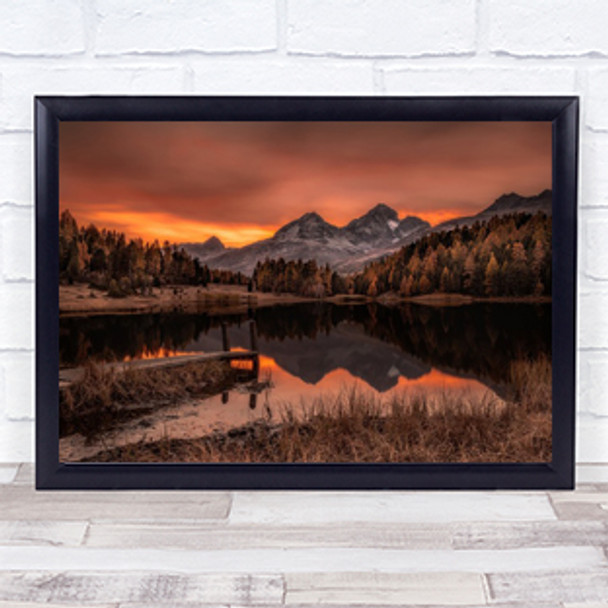 Switzerland Lake Mountain Pier Alps Swiss Forest Autumn Wall Art Print