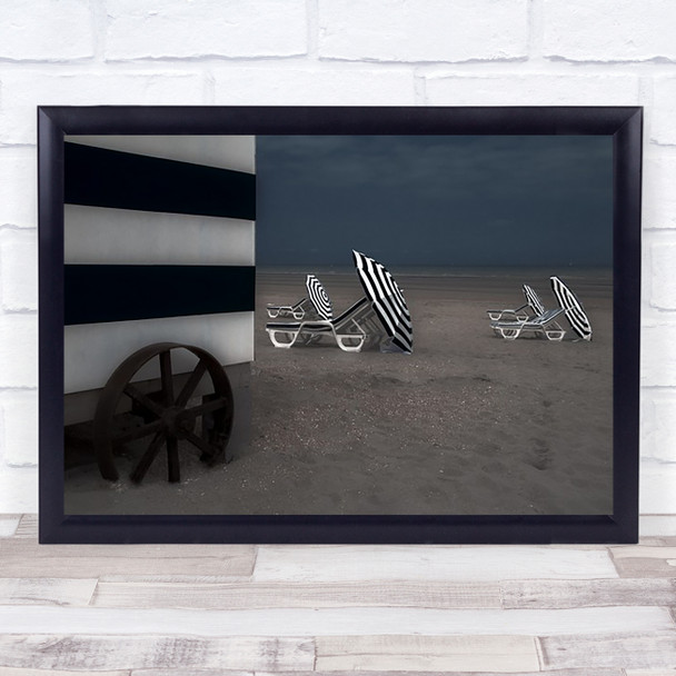 The Blue Cabin Beach Cabin De Panne Belgium Umbrella Parasol Marine Art Print