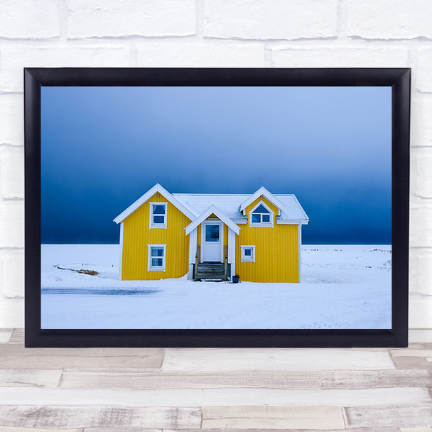 The Yellow House Building Home Iceland Winter Snow Cold Wall Art Print