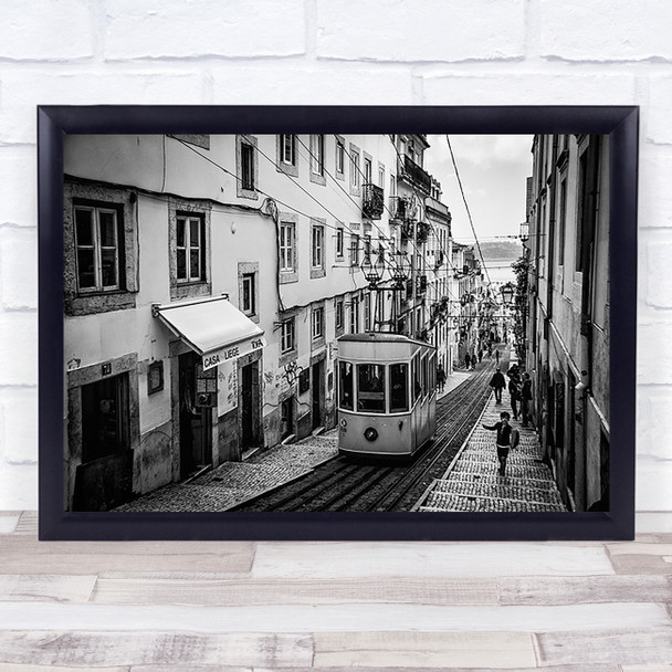 Tram In Lisbon Street Perspective Kid Rail Tracks Alley Hill Wall Art Print