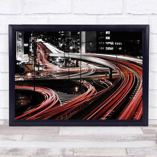 Vein Night Japan Asia Metropolis Highway Road Way Light Trails Wall Art Print