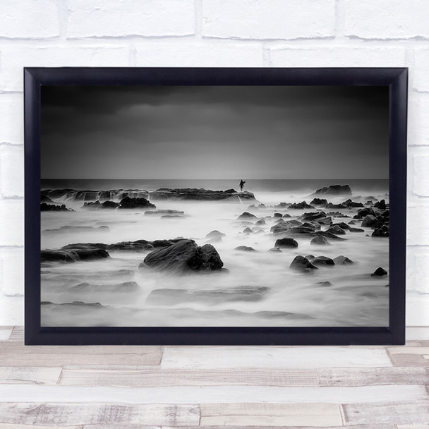 White Silence Seascape Figure Silhouette Foggy Misty Milky Smooth Wall Art Print