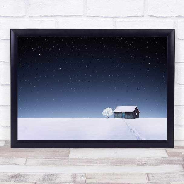 Winter Snow House Stars Nature Night Sky Starry Wall Art Print