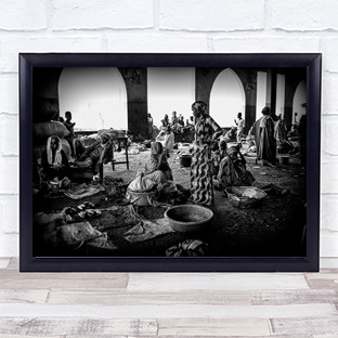 A Market In Gao Black White People Poor Life Mali Wall Art Print