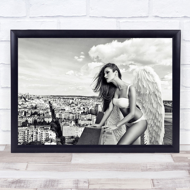 Angel Woman Wings Roof Top Cityscape Wall Art Print