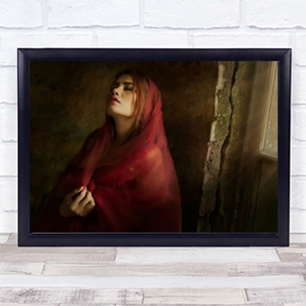 Broken a Cracked Window Red Fabric Veil Woman Emotion Feeling Wall Art Print Broken a Cracked Window Red Fabric Veil Woman Emotion Feeling Wall Art Print