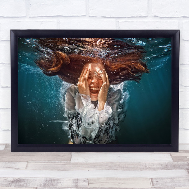 Cry Scream Underwater Hair Girl Surface Person Anger Wall Art Print