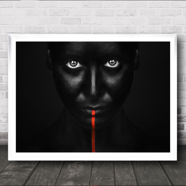 Face Eyes Line Dark Black Red Wall Art Print