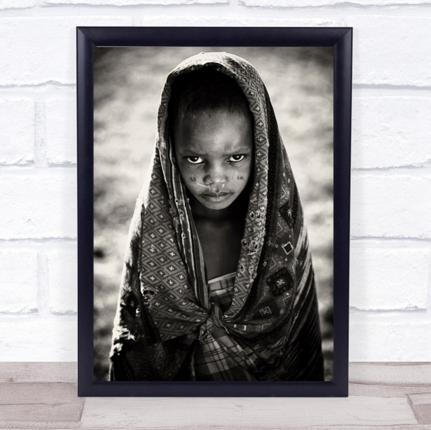 Face Of Africa Serious Glance Look Intense Child Kid Wall Art Print