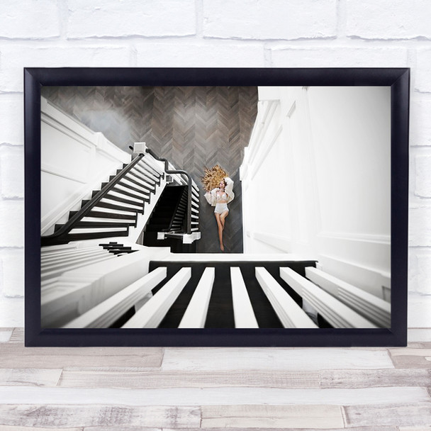 Falling Angle Perspective Stairs Underwear Hair Aerial Above Room Wall Art Print