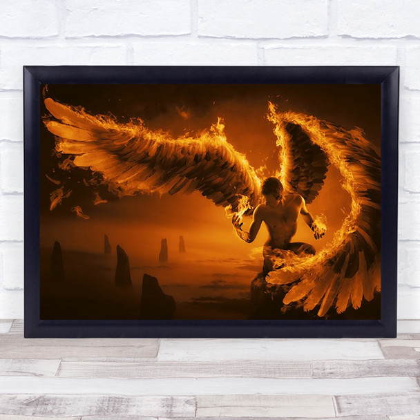 Fiery Fire Angel Flames Wings Feather Hero Power Superhero Superpower Art Print