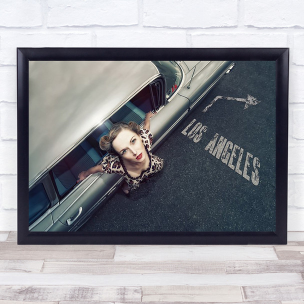 Girl Woman Camouflage Vintage Los Angeles Sign Arrow Car Art Print