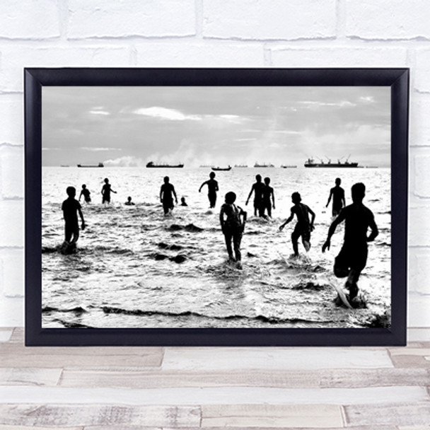 Happiness Run Running Water Sea Ocean Beach Crowd Ship Wall Art Print