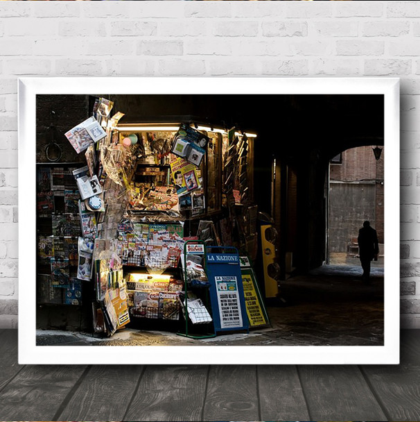 Newsstand Newspapers Corner Paper News Street Person Siena Wall Art Print