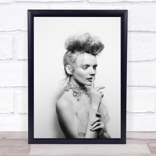 Quiet Silence Finger Hush Woman Wall Art Print
