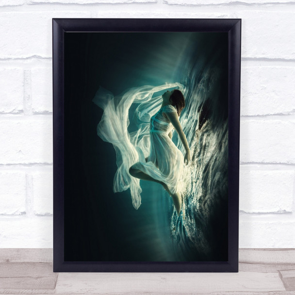 Renaissance Girl Dress Hair Cloth Water Swim Light Bubbles Underwater Art Print